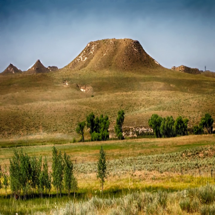 Prairie Butte And Cottonwoods 